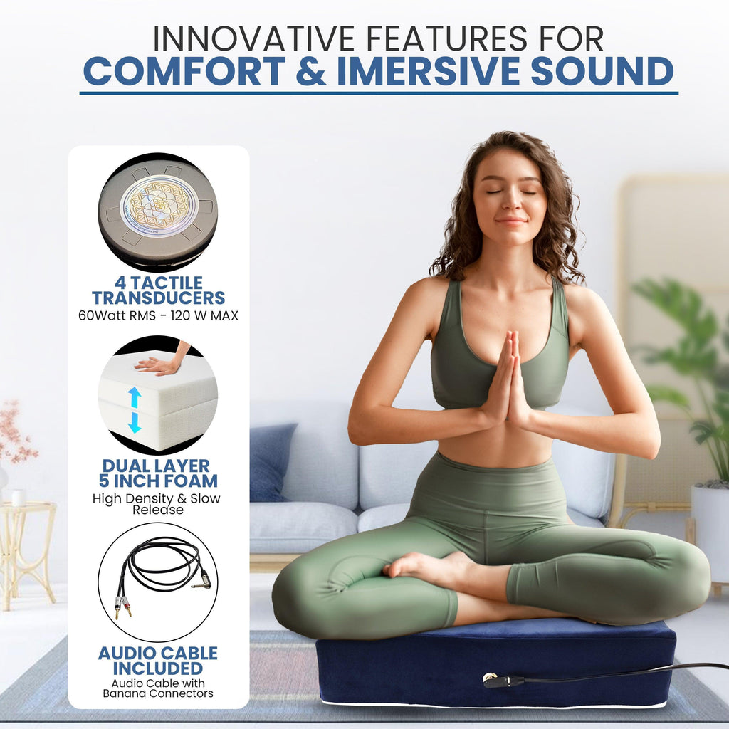 Vibroacoustic Therapy Zafu Meditation Cushion with custom amplifier