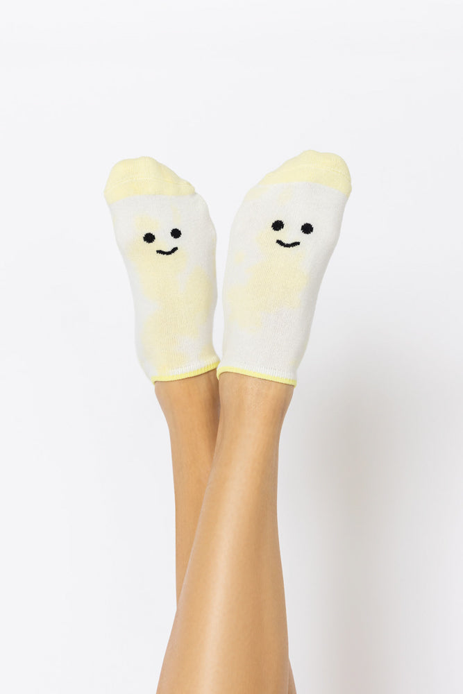 Happy Face Low Rise Socks - Yellow Tie Dye