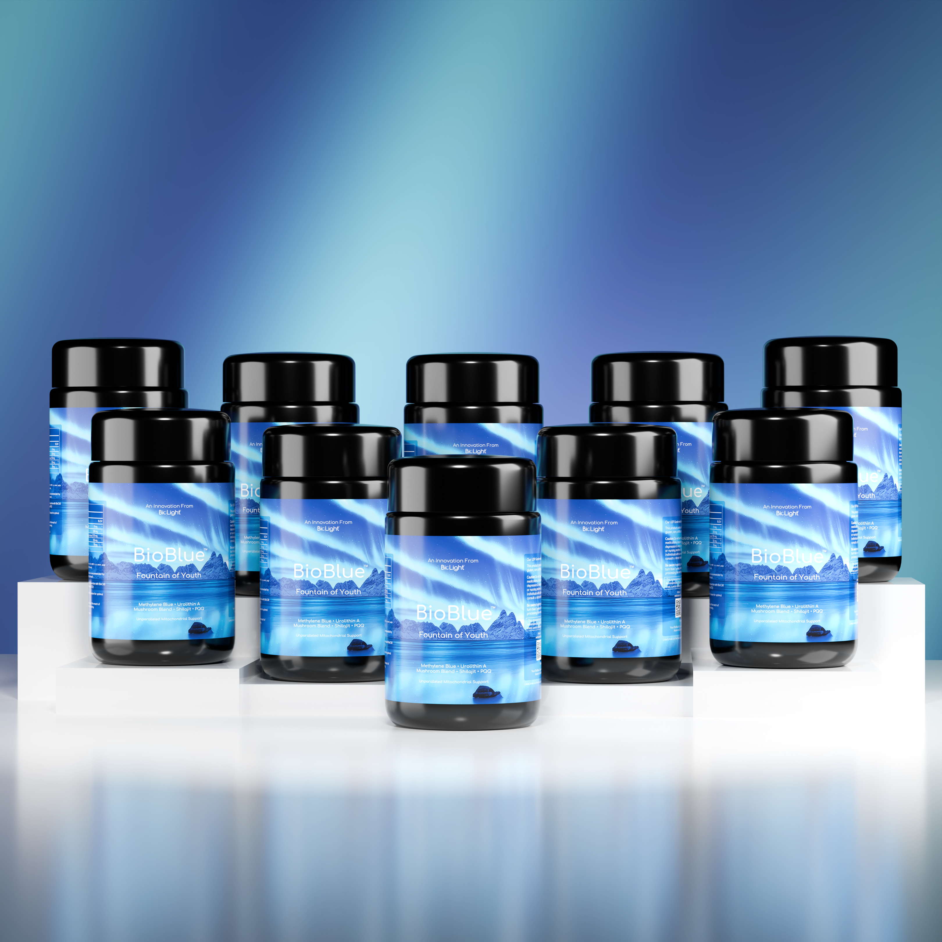 BioBlue Fountain of Youth Supplement | Mitochondrial Support with Methylene Blue & Mushrooms | Red Light Therapy Enhancer