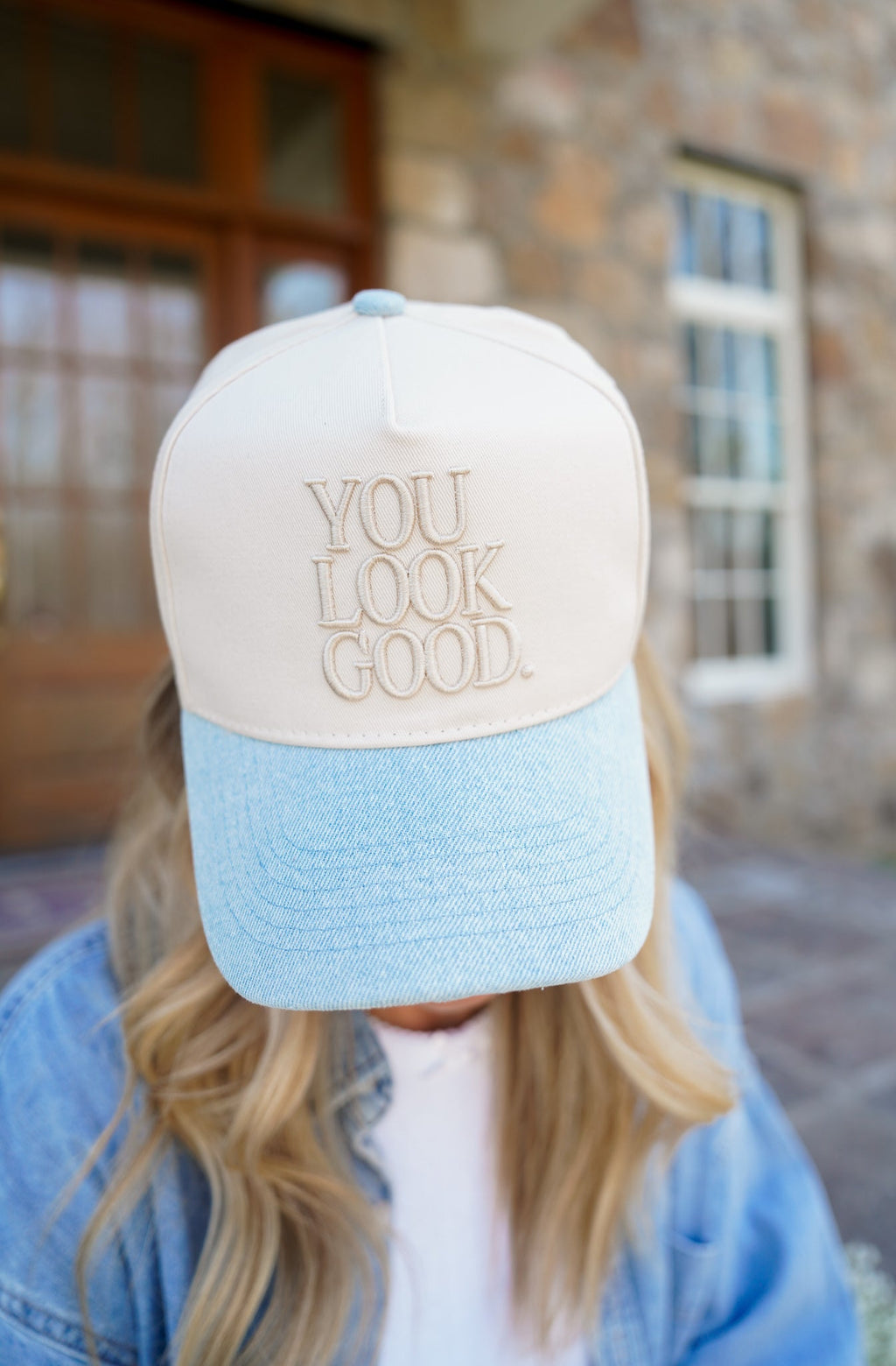 You Look Good. - Denim Vintage Trucker Hat