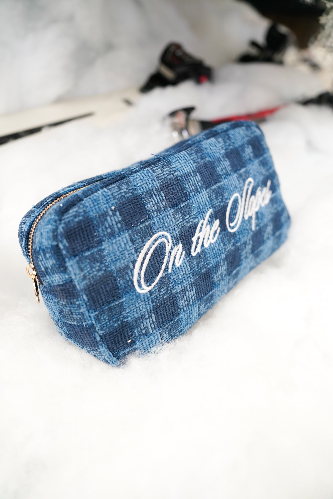 On The Slopes - Navy Plaid Large Bag