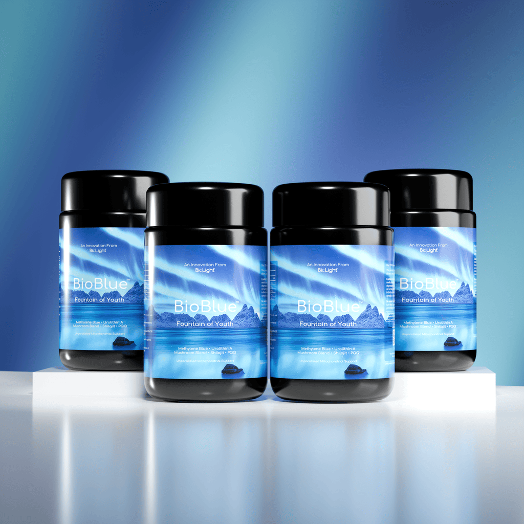 BioBlue Fountain of Youth Supplement | Mitochondrial Support with Methylene Blue & Mushrooms | Red Light Therapy Enhancer