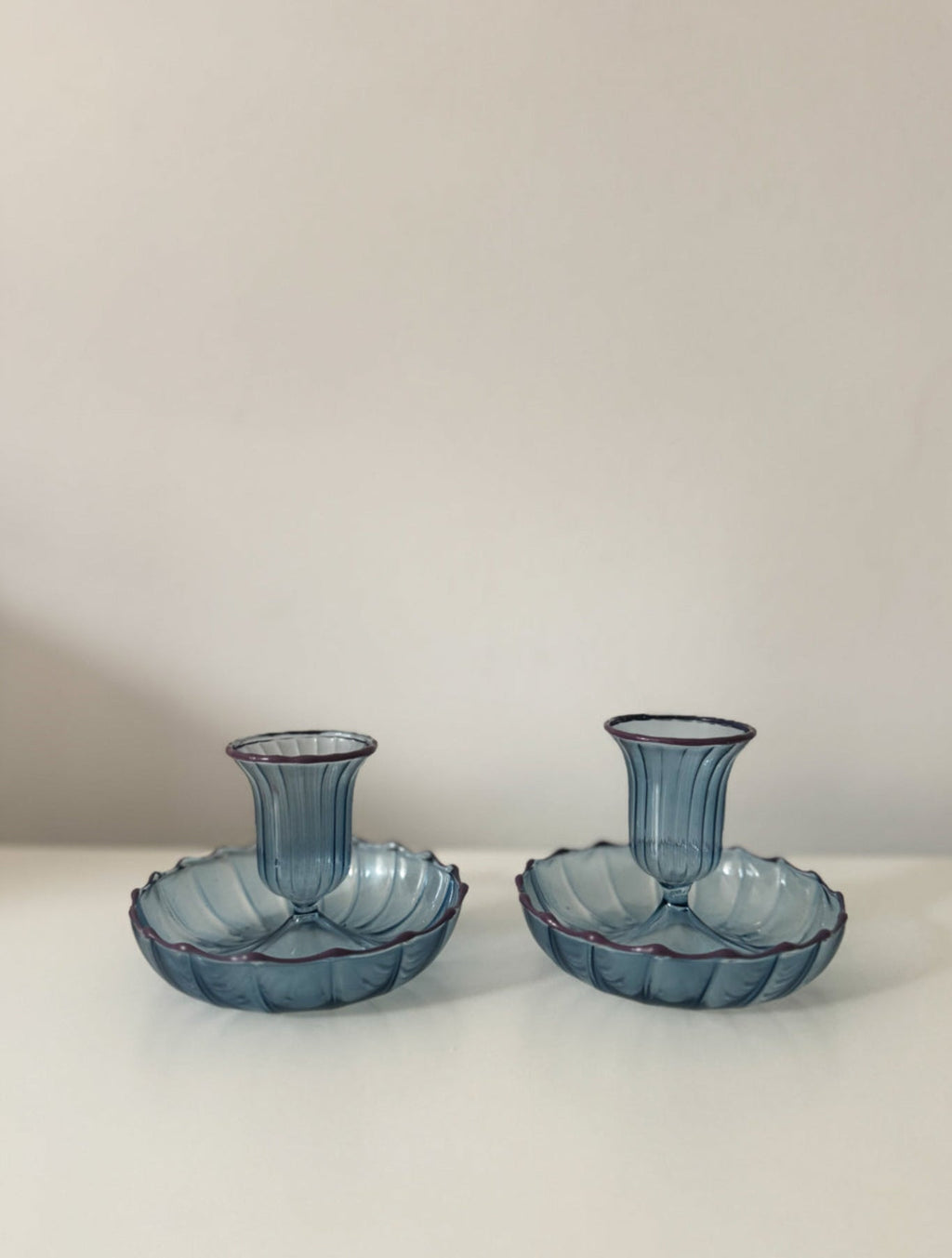 Set of Fluted Candle Holders – Blue