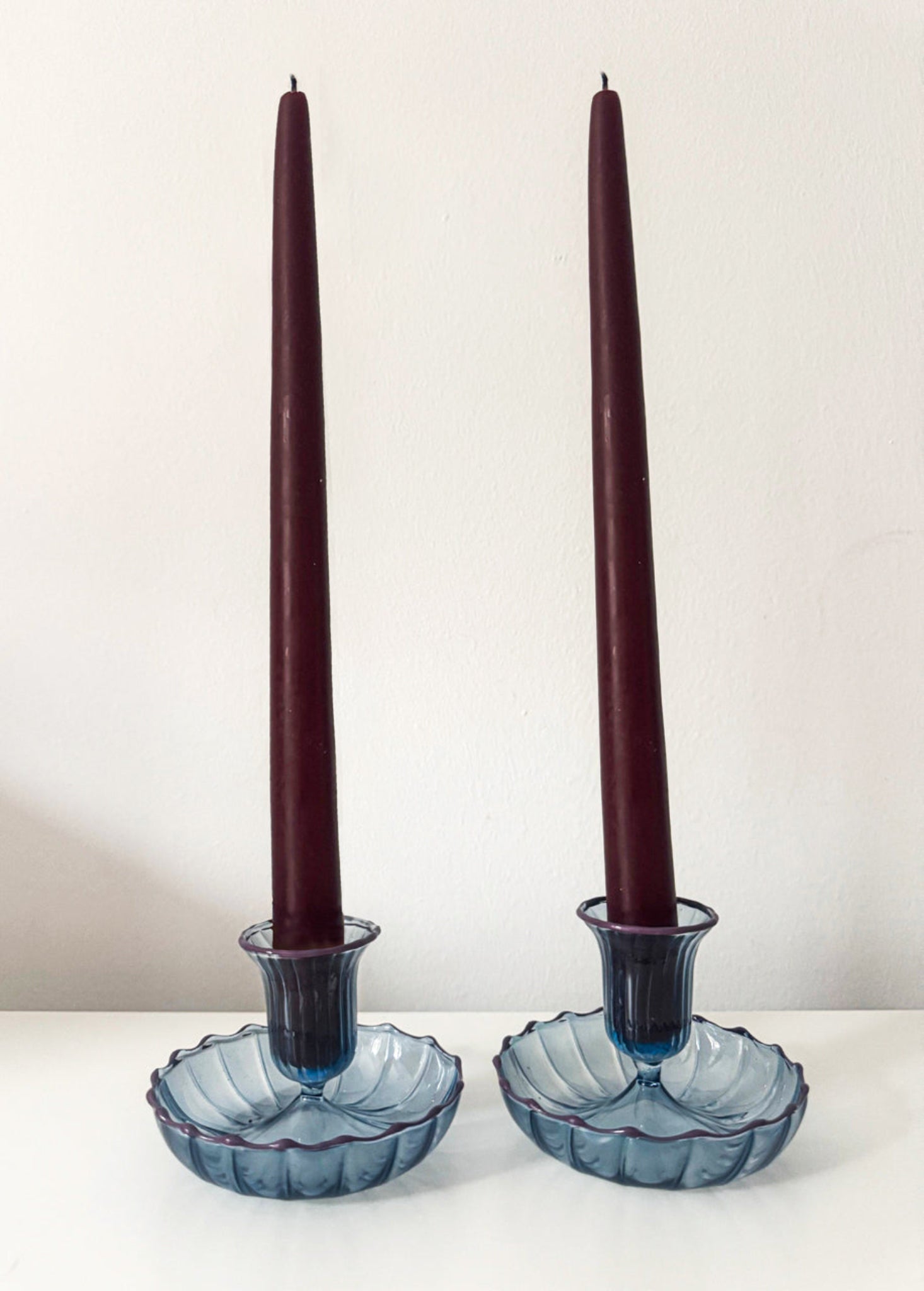 Set of Fluted Candle Holders – Blue