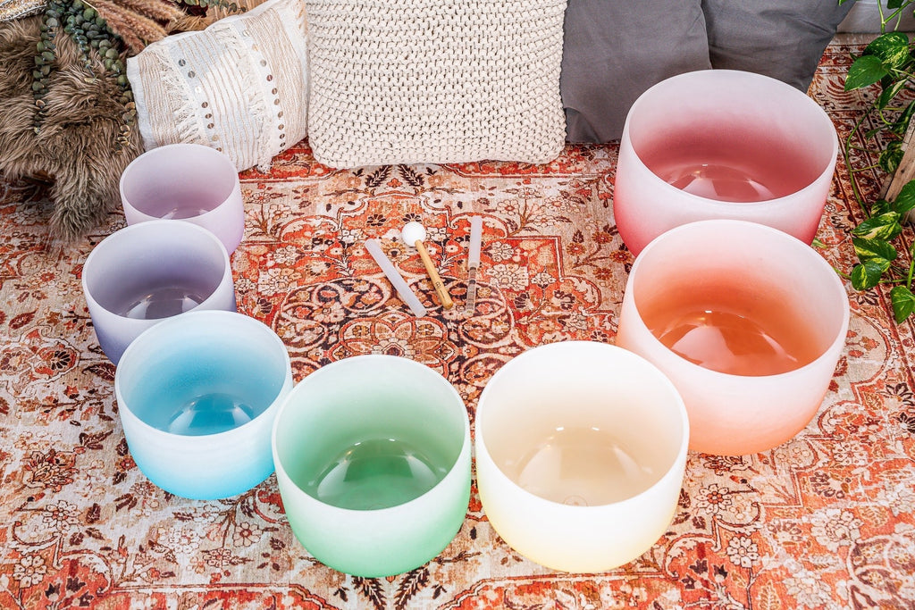 7 Chakra Color Quartz Crystal Singing Bowls Set (8"-14")