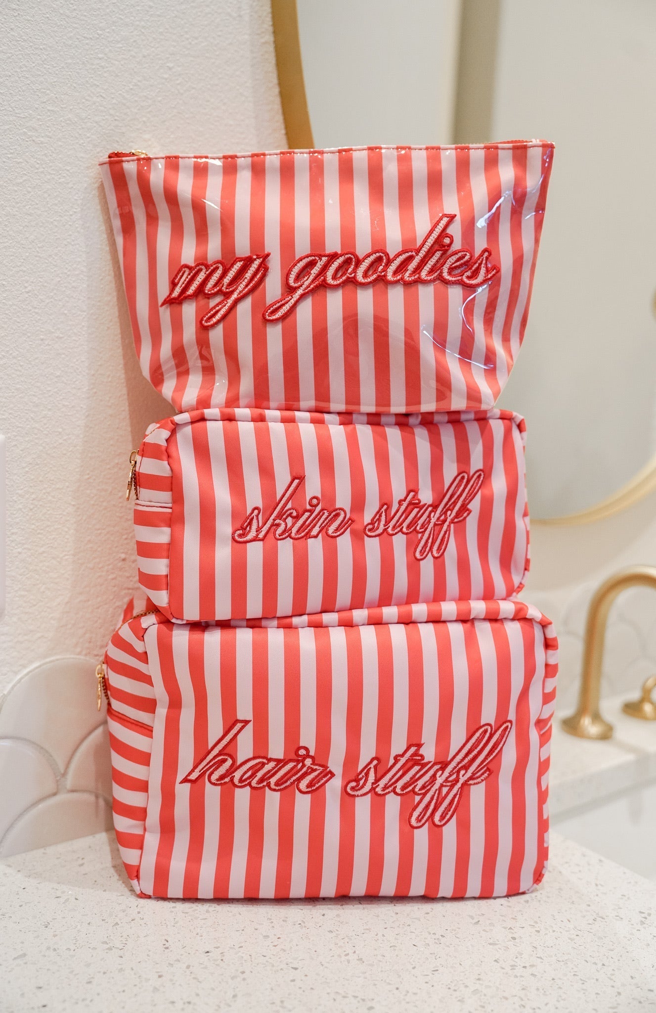 My Goodies - Pink & Red Stripes Clear Coat Bag