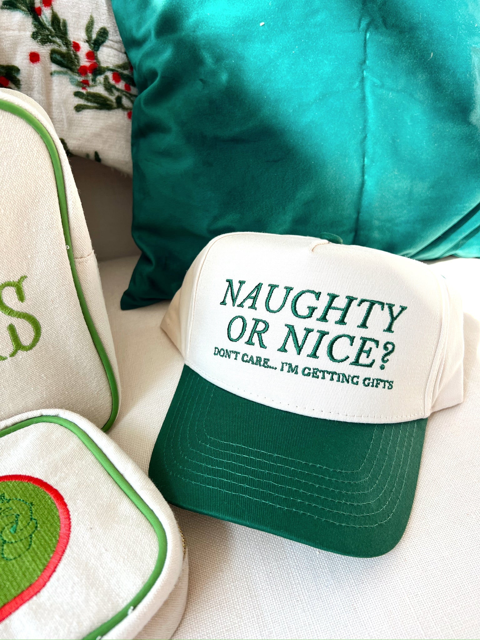 Naughty or Nice? Don't Care - Green Vintage Trucker Hat