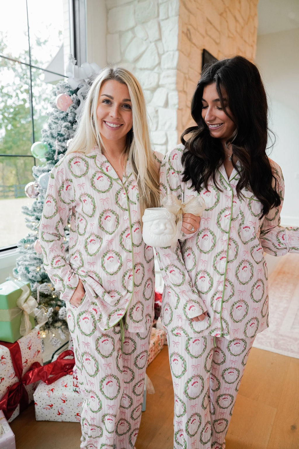 Pink Santa - Ribbed Long Pajama Set