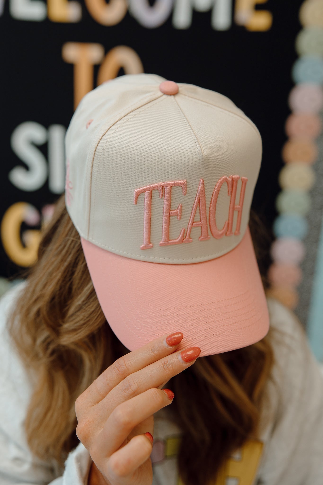 TEACH - Pink Vintage Trucker Hat