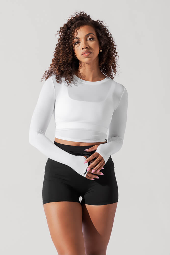 Bow Back Reversible Long Sleeve Top - White