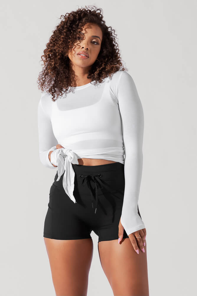 Bow Back Reversible Long Sleeve Top - White