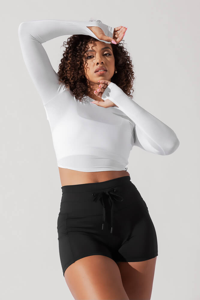 Bow Back Reversible Long Sleeve Top - White