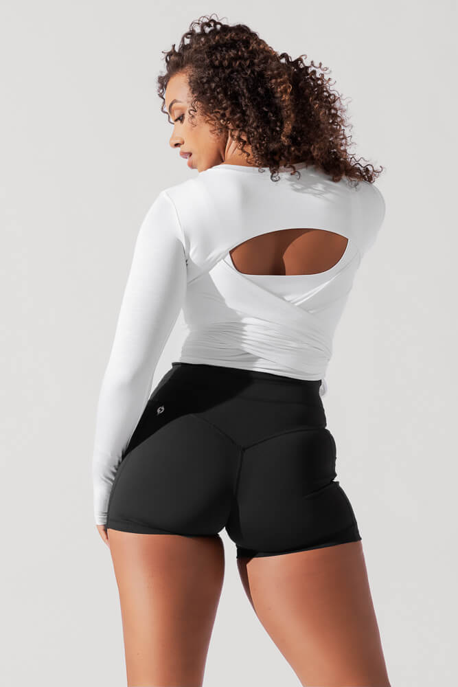 Bow Back Reversible Long Sleeve Top - White