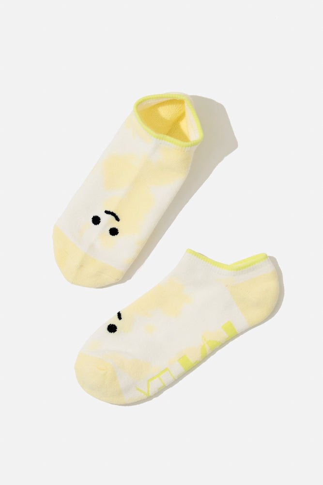 Happy Face Low Rise Socks - Yellow Tie Dye